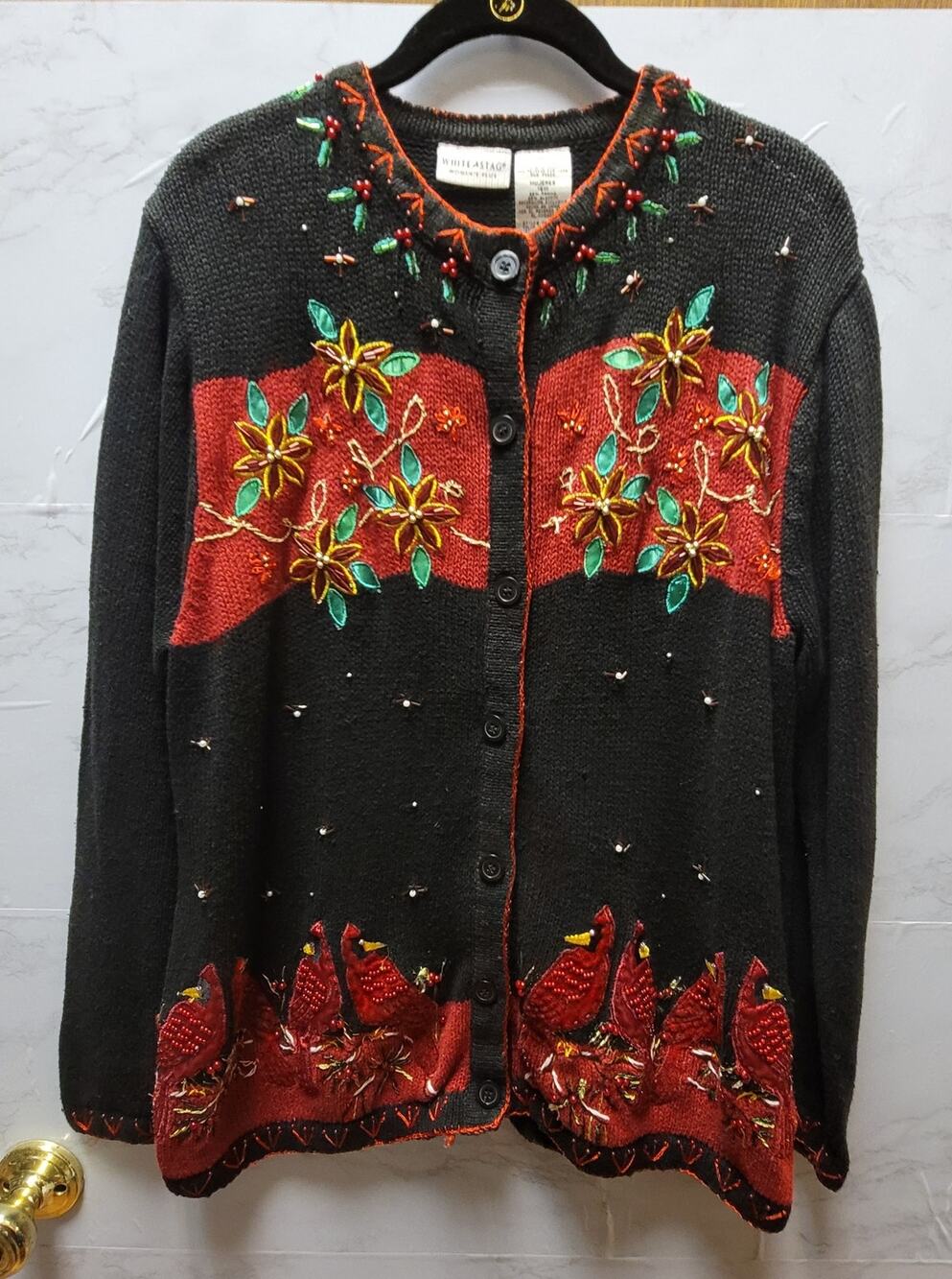 White Stag Womens Size 16W Christmas Cardinal Long Sleeve Sweater button up